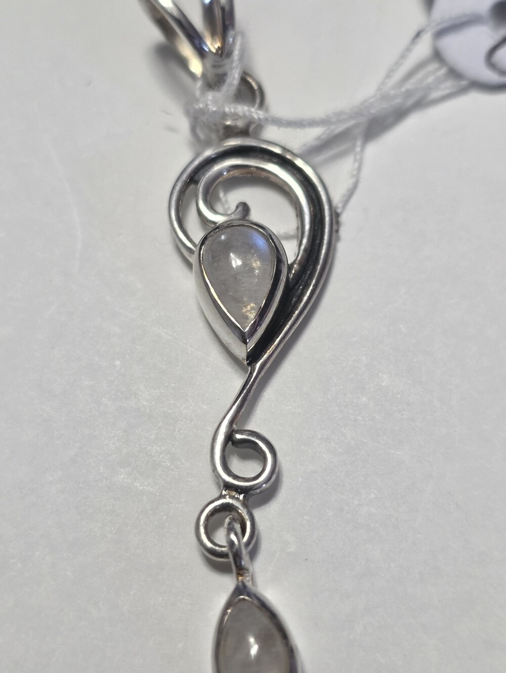 Sterling Silver Moonstone Teardrop Pendant  - White